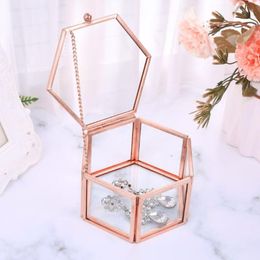 Jewellery Pouches Hexagon Transparent Rose Gold Glass Ring Box Wedding Geometric Organiser