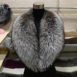 Scarves Natural Colour Real Silver Fur Collar Scarf Big Size BE1654