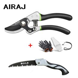 Schaar AIRAJ Pruning Shears Set Cutting 28mm Gardening Branches and Flowers Multifunctional Pruning Tool with Folding Saw and Gloves