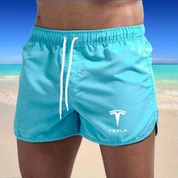 Men's swimwear Tesla Mens Shorts Summer Swimwear New Men Swimsuit Swimming Trunks Boxer Short Sexy Beach Shorts Surf Board Men's Clothing Pants P230506