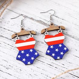 Dangle Earrings PATRIOTIC Fourth Of July Bikini Wooden Red White & Blue Star For Women American Flag Steel Accessori