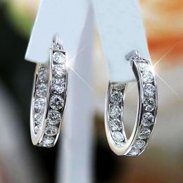 Trendy White Gold Filled Hoop Earring Cuff AAAAA Zircon Party Wedding Earrings Cuff for Women Birthday Jewelry