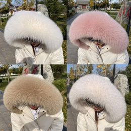 Scarves Luxury Fur Collar For Women Men Coat Winter Neck Warmer Real Scarf Ring Trim Hood Big Size Shawl