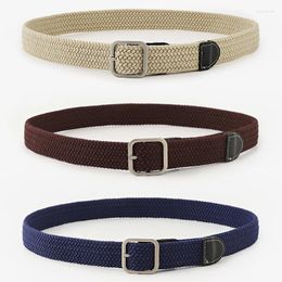 Belts S3448 Europe Men Women's Chic Style Canvas Braided Elastic Belt Metal Square Buckle Simple