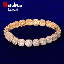 Chain Bubble Letter Clustered Tennis Bracelet for Men Real Gold Plated Hip Hop Jewellery Iced Out Trend 230506
