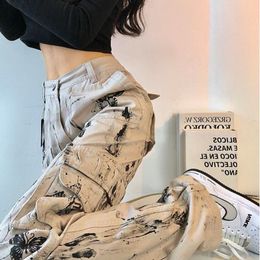 Women's Pants s Splattered ink tiedye butterfly tooling pant spring American y2k straight loose girl high street design pants 230506