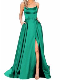 Casual Dresses Solid Colour Bridesmaid Dress Women Sexy Spaghetti Strap Backless Long Dresses Elegant Split Prom Party Wedding Evening Dresses Z0506