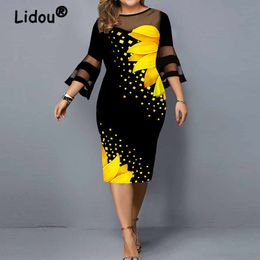 Plus size Dresses Ladies Harajuku Long Sleeve Plus Size Dress Women Vintage Elastic Waist Flare Sleeve Lace Sexy Printing Party Midi Dress Robe 230506