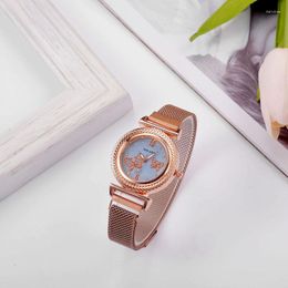 Wristwatches High-end Fashion Diamond-studded Ladies Milano Mesh Strap Watch Butterfly Rhinestone Digital Face Magnet
