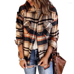 Women's Jackets Plus Size Plaid Shirts For Womens Long Sleeve Blouses Casual Oversize Button Flannel Lapel Down Shacket Jacket Coats