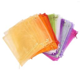 Gift Wrap 100Pcs Large Organza Bags 20X30 Cm Mesh Drawstring Jewelry Pouches For Christmas Wedding(Random Color)