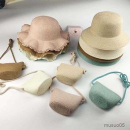 Caps Hats Baby Hat For Summer Straw Hat Mini Straw Bag Weaving With Grass Cool Sun Hat Sun Protection Beach Small Messenger Bag Kid Cap