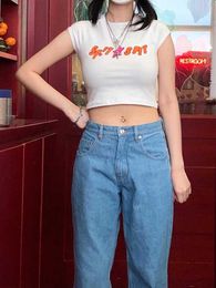 Women's T-Shirt Y2K letter graphics Baby Tee Summer emo girl Crop Tops Slim 2000s fairy grunge aesthetic Harajuku Goth Cute Short Sleeve Tshirt Z0506