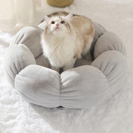 Mats Portable Cat Bed House Round Flower Shape Soft Pet Bed Kennel Winter Warm Sleeping Bag Puppy Cushion Mat Pets Supplies