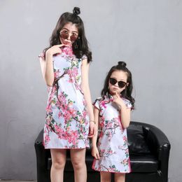 Family Matching Outfits Mother Daughter Children clothing cheongsam summer parent-child cheongsam mother dresses in the big girls clothes Tang suit 230506