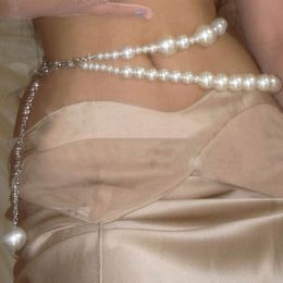 Belts Sexy Geometric Pearl Waist Chain For Women Double Layer Beads Chain Belt Streetwear Summer Fashion Body Jewelry 230506