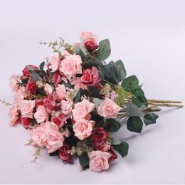 Decorative Flowers European Style Rose Bouquet Simulation Flower Set Decoration Vase Wedding Arrangement Fake Living Room