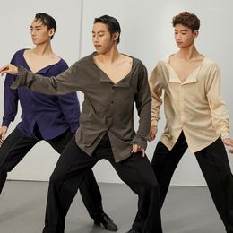 Stage Wear 3 Colours Male Ballroom Dance Competition Tops Latin Shirts Men Shirt Practise SL8272