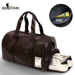 Stuff Sacks Dry Wet PU Leather Gym Bag Outdoor Travel Handbag For Women Men Waterproof Fitness Training Simming SPorts Shoulder Bags XA170D 230505