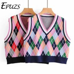 Women's Vests Sweet Cute Argyle Knitted Sweater Fashion Slim Warm Elegant Pink Vest Pullover Lady Casual Loose Chic Top 2023