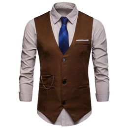 Men's Vests Mens Vest Slim Fit Single Breasted Waistcoat Men Party Wedding Groom Suit Business Casual Gilet Costume Homme XXL