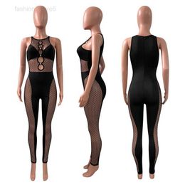 Sexy Hollow Out Jumpsuits Women Mesh Jumpers Suit Sleeveless Bodycon Bodysuits Night Club Wear Skinny See Through Sheer Rompers Wholesale Bulk 09