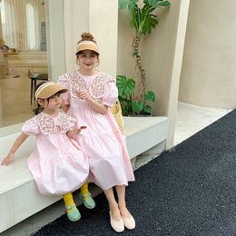 Family Matching Outfits Parent-child Dress Mother and Me Dress Summer Dress Girl Puff Sleeve Dress Girl Korean Style Shawl Cotton Princess Dress 230506