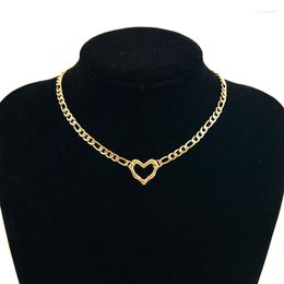 Pendant Necklaces Fashion Figaro Chain Heart Necklace For Women Gold Color Stainless Steel Jewelry Gift Collar