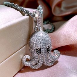 Hyperbole Iced Out Octopus Pendant Necklace HipHop Jewellery For Women men Micro pave Zircon Rock Pendant Gift