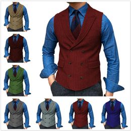 Jackets Men's Double Breasted Tweed Vest Retro Notch Lapel Retro Waistcoat Herringbone Steampunk