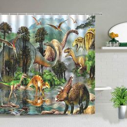 Curtains Jurassic Dinosaur Series Tyrannosaurus Rex Pterodactyl Natural Landscape Shower Curtain Bathroom Renovation Home Decoration