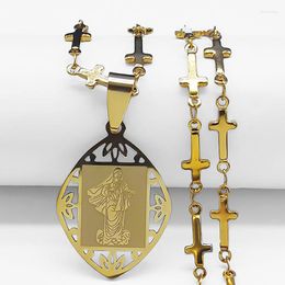 Pendant Necklaces Fashion Virgin Mary Necklace Stainless Steel Gold Colour Bible Cross Chain Choker Women Religious Jewellery Gift