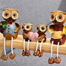 Decorative Objects Figurines 4Pcs Creative Resin Owl Ornament Adorable High Quality Feet-Hanging Doll Owl Figurine Ornament For Home Room Decoration 230506