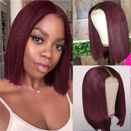 Burgundy T Part Lace Wig Short Bob 13X5X1 Front Wigs Brazilian Human Hair Highlighted Colored For Black Women