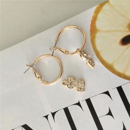 Hoop Earrings Lovely Gold Colour Plating Clear Stone Decorated S Initial Charm For Women Girl Pretty Cute Casual Jewellery