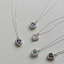 Chains S925 Sterling Silver 18 Inches Charm Zircon Necklace In Blue/black/white Heart For Women Fashion Engagement Couple Gift Jewelry