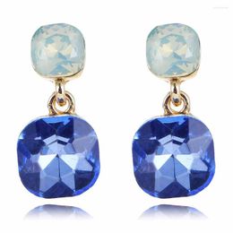 Dangle Earrings YaYi White Opalescence Blue Glass Rhinestone Earring Women's Fashion Ancient Gold Gems Long For Women