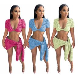 2023 Designer Bubble Dress Sets Summer Women Sexy Deep V Neck Crop Top and Bandage Skirt Two Piece Sets Casual Mini Skirt Suits Wholesale Clothes 9826