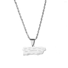 Chains Stainless Steel Country Puerto Rico Map Pendants Necklaces For Women Men Girls Silver Colour Jewellery Gifts