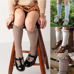 3pcs Ruffle Kids Knee High Baby Girls Toddlers Long Soft Cotton Sock Lace Flower Children School Uniform Socks For Years