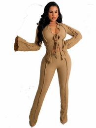 Women's Tracksuits Sexy Body Women Two Piece Set Fashion Suit Lace-up Chic Crop Top And Trousers Lady Street Matching Sets Party Night Club