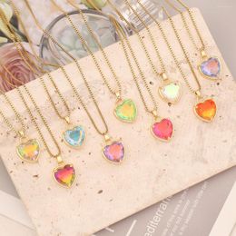 Pendant Necklaces 2023 Fashion Jewelry Colorful Gradient Heart Necklace Temperament Stainless Steel Crystal For Women