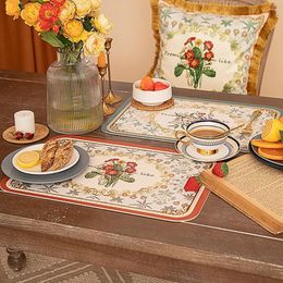 Table Mats Faux Leather Placemat Waterproof Wear Resistant Lichee Pattern Retro Floral Print Dining Mat For Kitchen