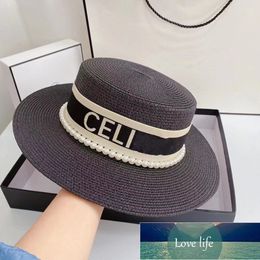 Wholesale Women's Sun Hat Flat Top Sunscreen Large Brim Hat Straw Hat French Style Socialite Style Beach Travel