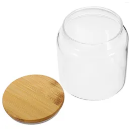 Storage Bottles Glass Tea Container Clear Canister Jar With Bamboo Lid Dry Fruit Holder