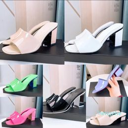 Paris Black White Cruise Slippers Calfskin Green Sandal 35-41 Block Heels Slides Leather 8CM 4.5CM Mid Pum