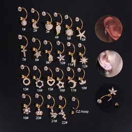 female stainless steel ball floral heart star charms earrings c-ring puncture cz cubic zirconia pendant earbone studs creative earring drop earrings studs Jewellery