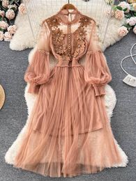 Casual Dresses YuooMuoo Romantic Women 3D Flowers Lace Party Dress Spring Autumn Elegant Lantern Sleeve Gothic Fairy Korean Vestidos