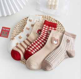 Women Socks Cotton Cute Bear Korean Version Ins Trend Student Girl Lolita Middle Tube Female