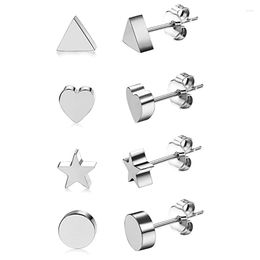 Stud Earrings WKOUD 1/4 Pairs Small Set Heart Shape Stainless Steel For Women Girls Round Triangle Star Silver 6MM